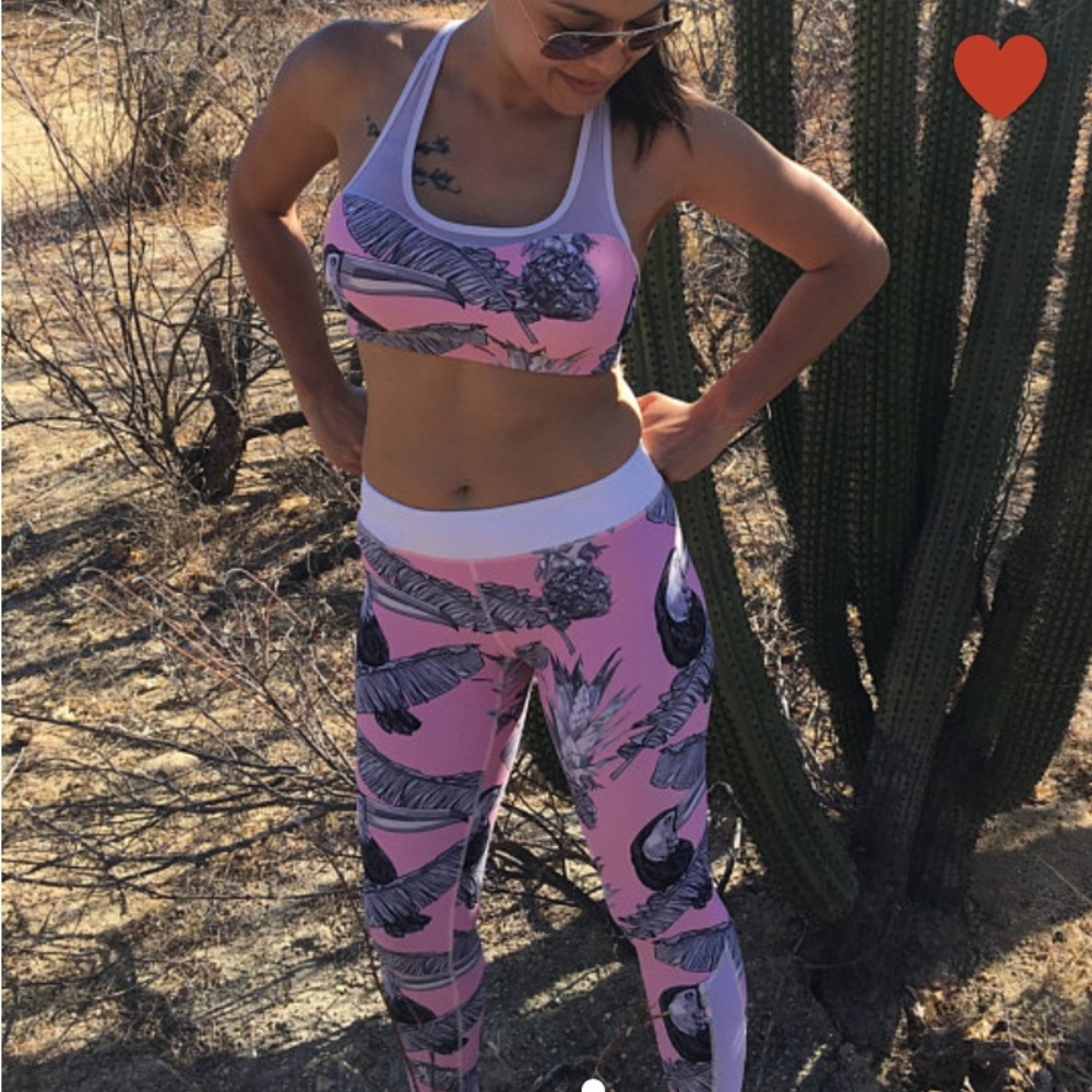 Pink toucan leggings and bra set